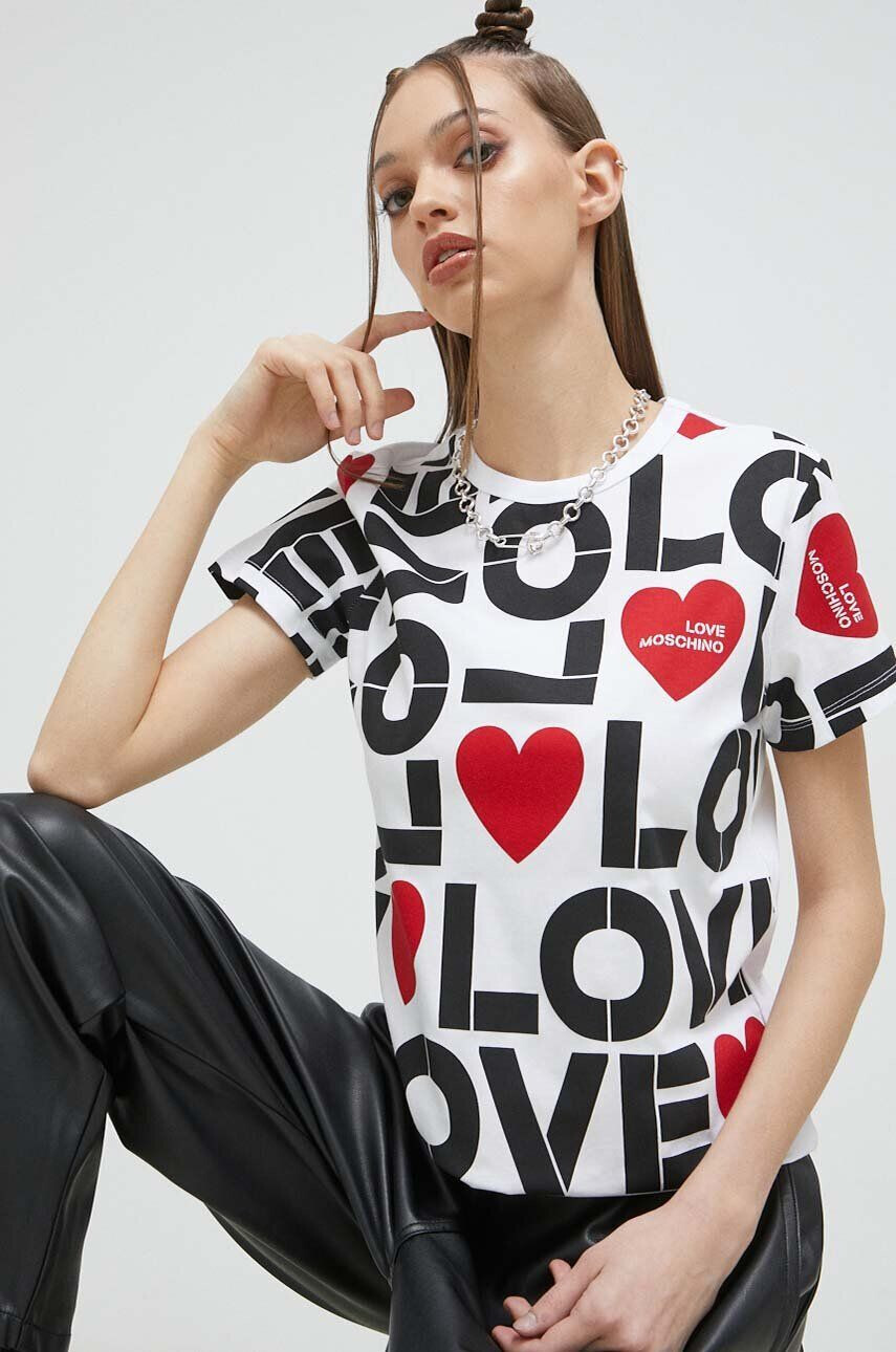 Love Moschino Βαμβακερό μπλουζάκι χρώμα: άσπρο - Pepit.gr