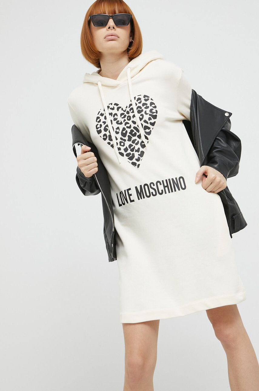 Love Moschino Βαμβακερό φόρεμα χρώμα: μπεζ - Pepit.gr