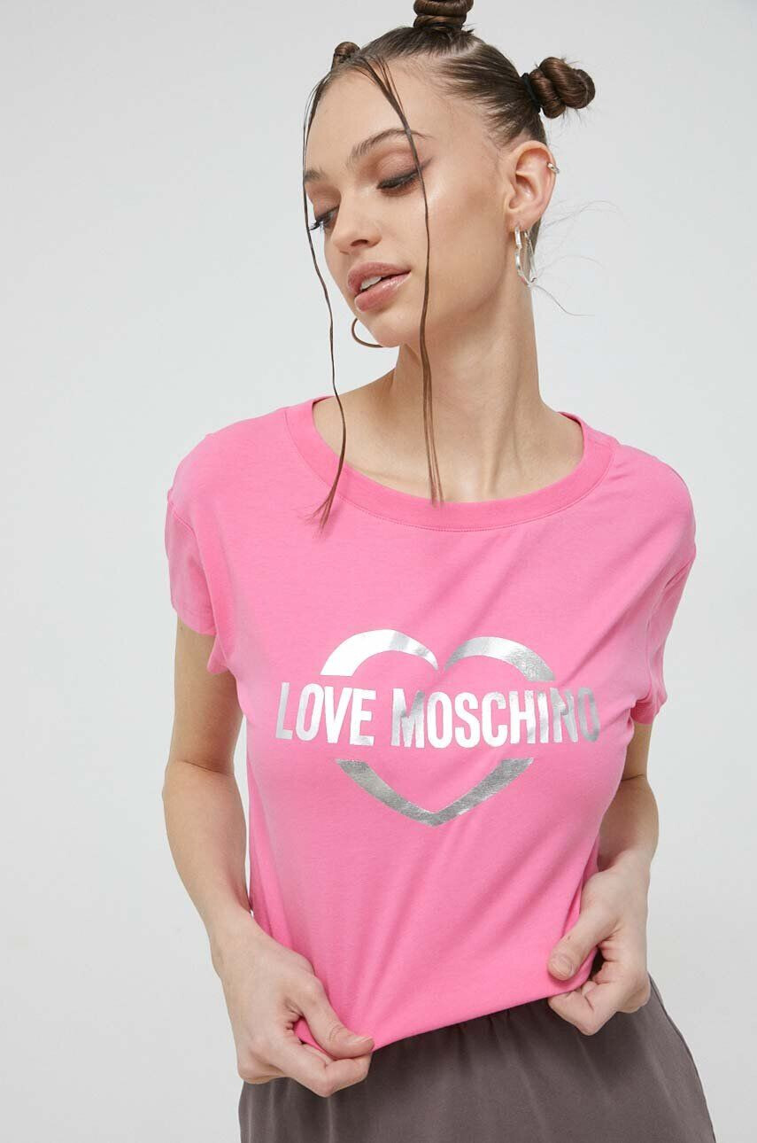 Love Moschino Μπλουζάκι χρώμα: ροζ - Pepit.gr