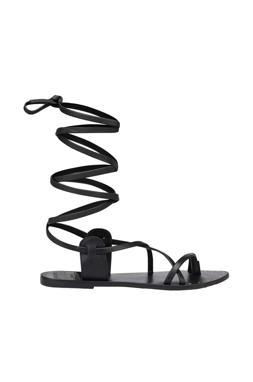 Manebi Δερμάτινα σανδάλια Tie-Up Leather Sandals χρώμα: μαύρο L 7.0 Y0 - Pepit.gr