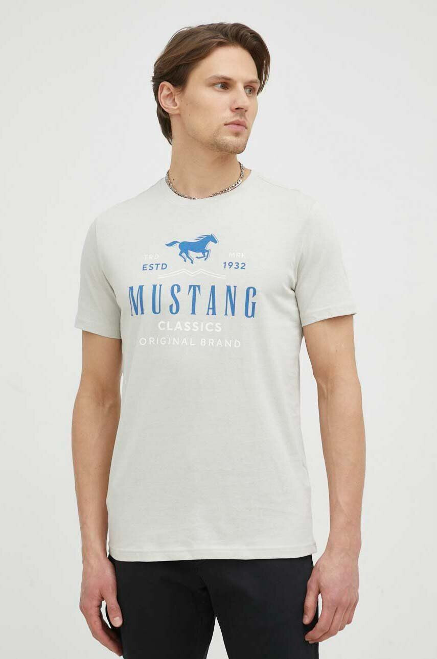 Mustang Βαμβακερό μπλουζάκι Style Alex C Print χρώμα: γκρι - Pepit.gr