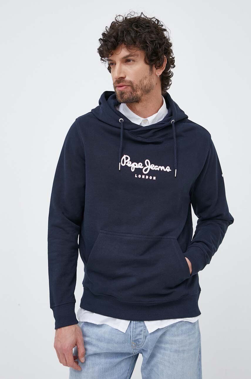 Pepe Jeans Βαμβακερή μπλούζα Edward Hoodie χρώμα: ναυτικό μπλε με κουκούλα - Pepit.gr