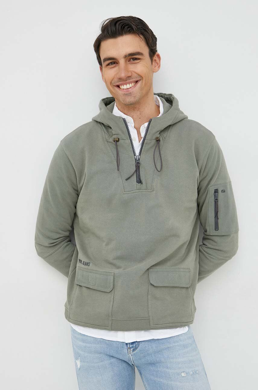 Pepe Jeans Βαμβακερή μπλούζα steven hoodie χρώμα: πράσινο με κουκούλα - Pepit.gr