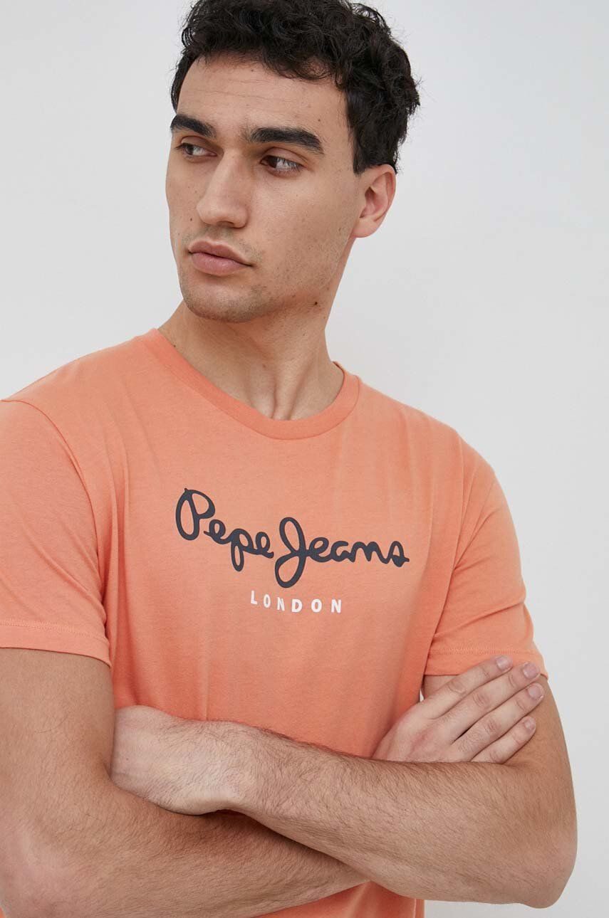 Pepe Jeans Βαμβακερό μπλουζάκι Eggo χρώμα: πορτοκαλί - Pepit.gr