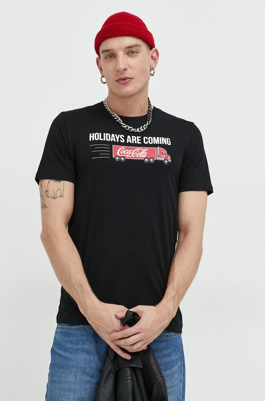 Produkt by Jack & Jones Βαμβακερό μπλουζάκι x Coca-Cola χρώμα: μαύρο - Pepit.gr