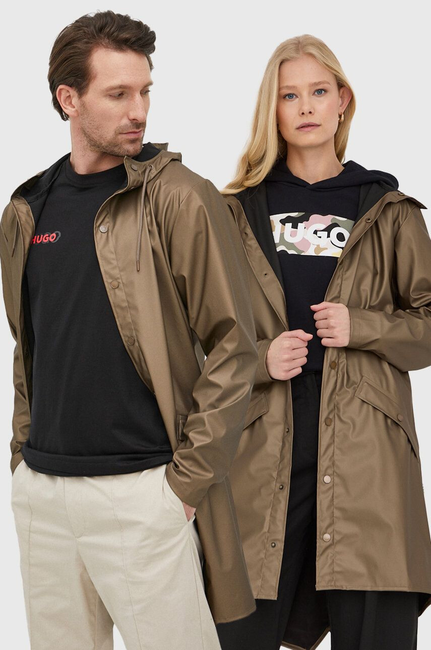 Rains Αδιάβροχο μπουφάν 12020 Long Jacket χρώμα: χρυσαφί - Pepit.gr