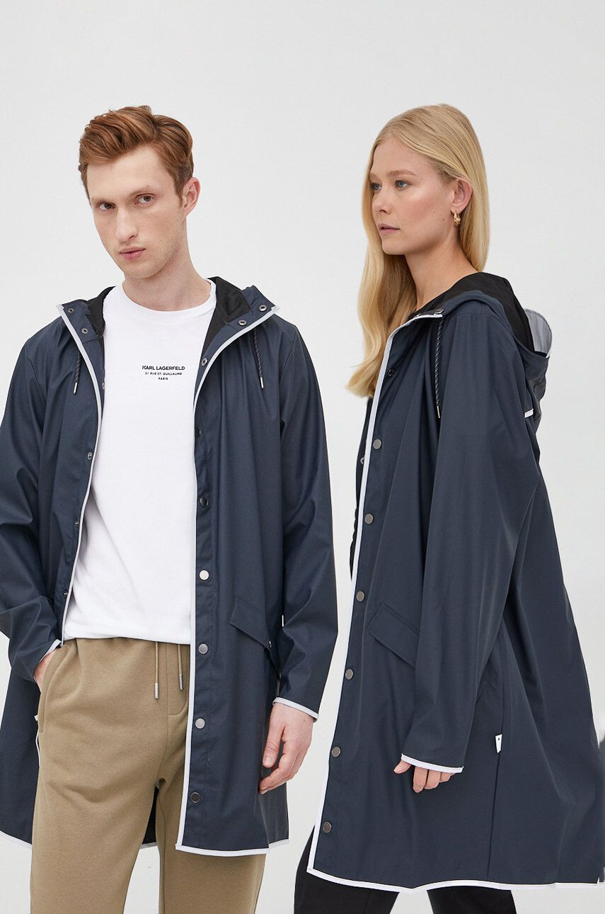 Rains Αδιάβροχο μπουφάν 18540 Long Jacket Reflective χρώμα: ναυτικό μπλε - Pepit.gr