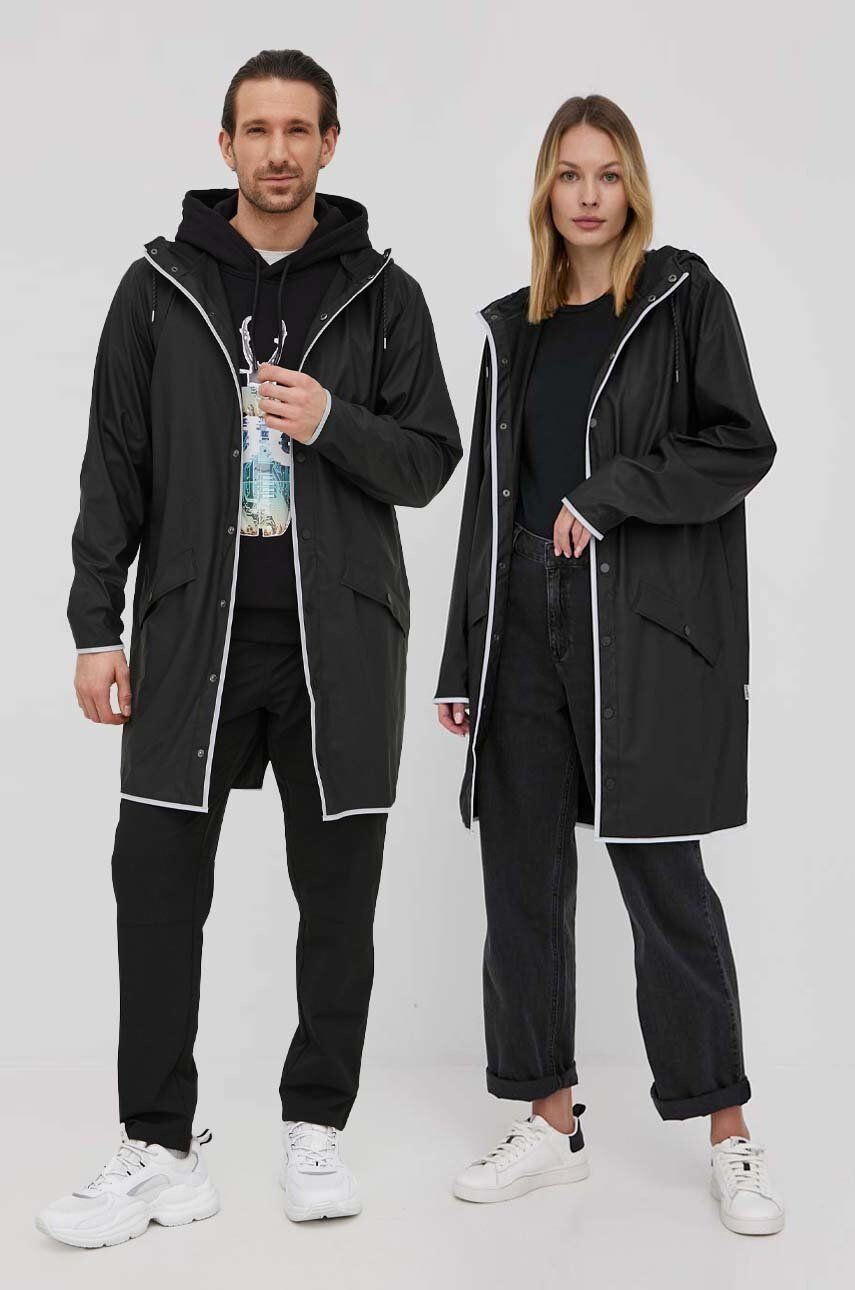 Rains Μπουφάν 18540 Long Jacket Reflective χρώμα: μαύρο - Pepit.gr