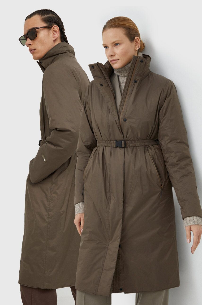 Rains Μπουφάν 15500 Long Padded Nylon W Coat χρώμα: καφέ - Pepit.gr