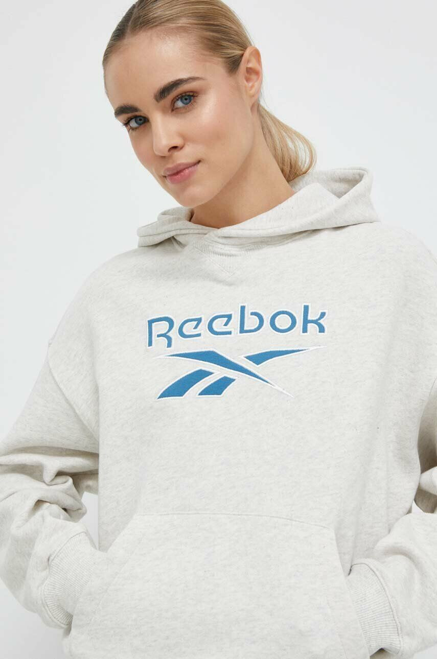 Reebok Classic Βαμβακερή μπλούζα Archive Big Logo γυναικεία χρώμα: μπεζ με κουκούλα - Pepit.gr