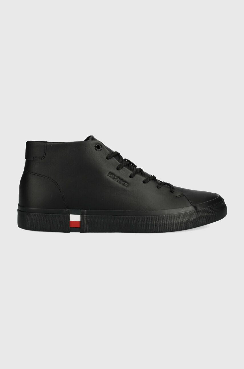 Tommy Hilfiger Δερμάτινα ελαφριά παπούτσια FM0FM04352 MODERN VULC HI CORPORATE LEA χρώμα: μαύρο - Pepit.gr