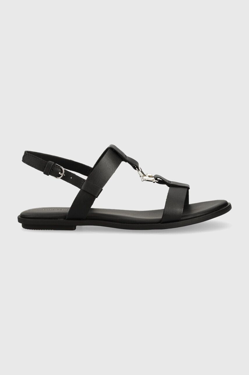 Tommy Hilfiger Δερμάτινα σανδάλια TH FLAT SANDAL χρώμα: μαύρο - Pepit.gr