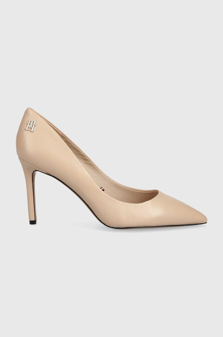 Tommy Hilfiger Δερμάτινες γόβες TH POINTY FEMININE PUMP χρώμα: μπεζ FW0FW07000 - Pepit.gr