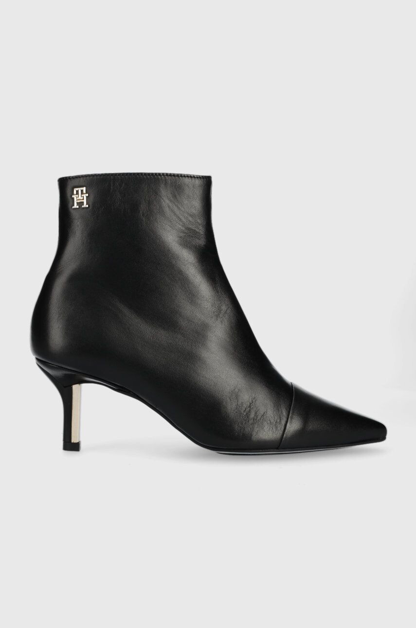 Tommy Hilfiger Δερμάτινες μπότες FW0FW06837 POINTY HEEL BOOT γυναικείες χρώμα: μαύρο - Pepit.gr