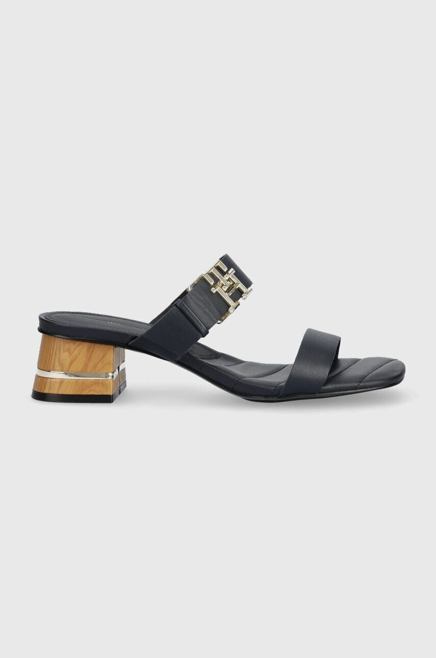 Tommy Hilfiger Δερμάτινες παντόφλες HARDWARE BLOCK MID HEEL - Pepit.gr