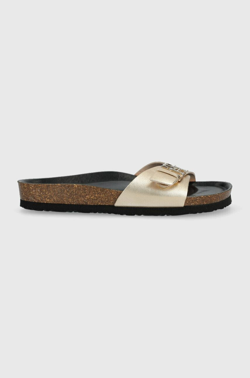 Tommy Hilfiger Δερμάτινες παντόφλες TH MULE SANDAL GOLDEN - Pepit.gr