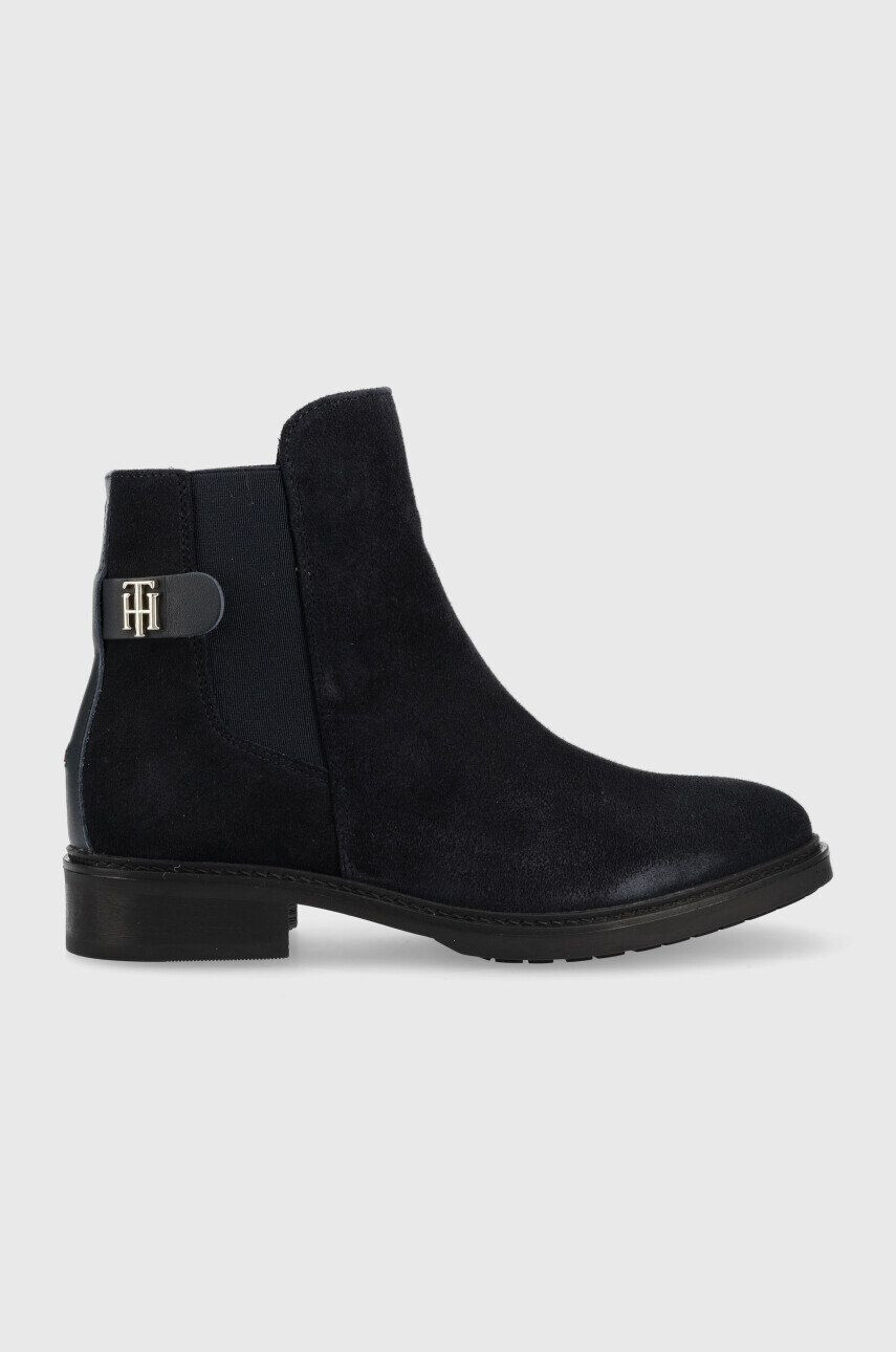 Tommy Hilfiger Σουέτ μπότες τσέλσι Th Suede Flat Boot γυναικείες χρώμα: ναυτικό μπλε - Pepit.gr