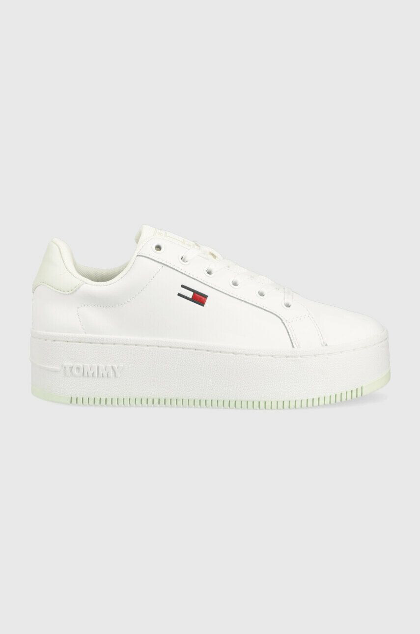 Tommy Jeans Δερμάτινα αθλητικά παπούτσια FLATFORM SEASONAL χρώμα: άσπρο EN0EN02097 - Pepit.gr