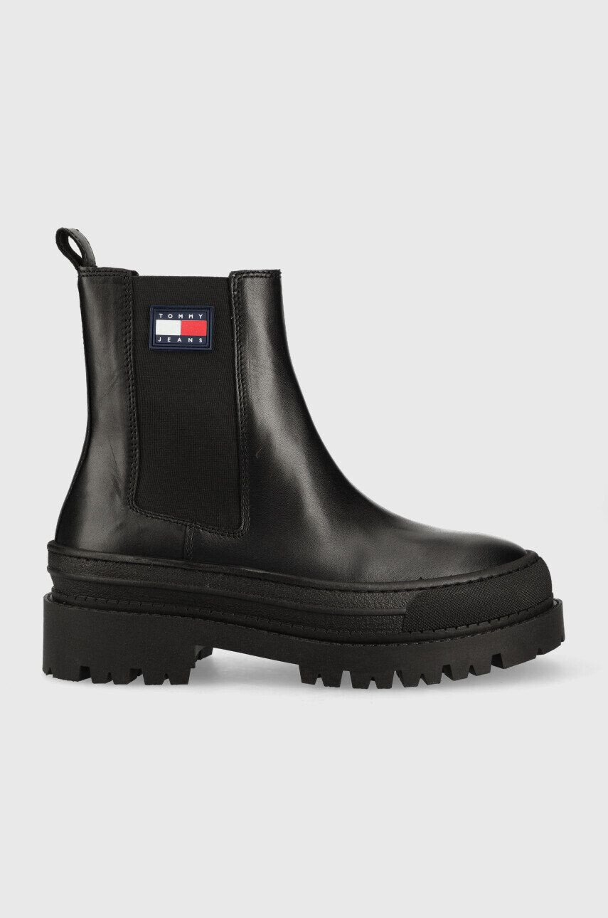 Tommy Jeans Δερμάτινες μπότες τσέλσι Foxing Detail Chelsea Boot χρώμα: μαύρο - Pepit.gr