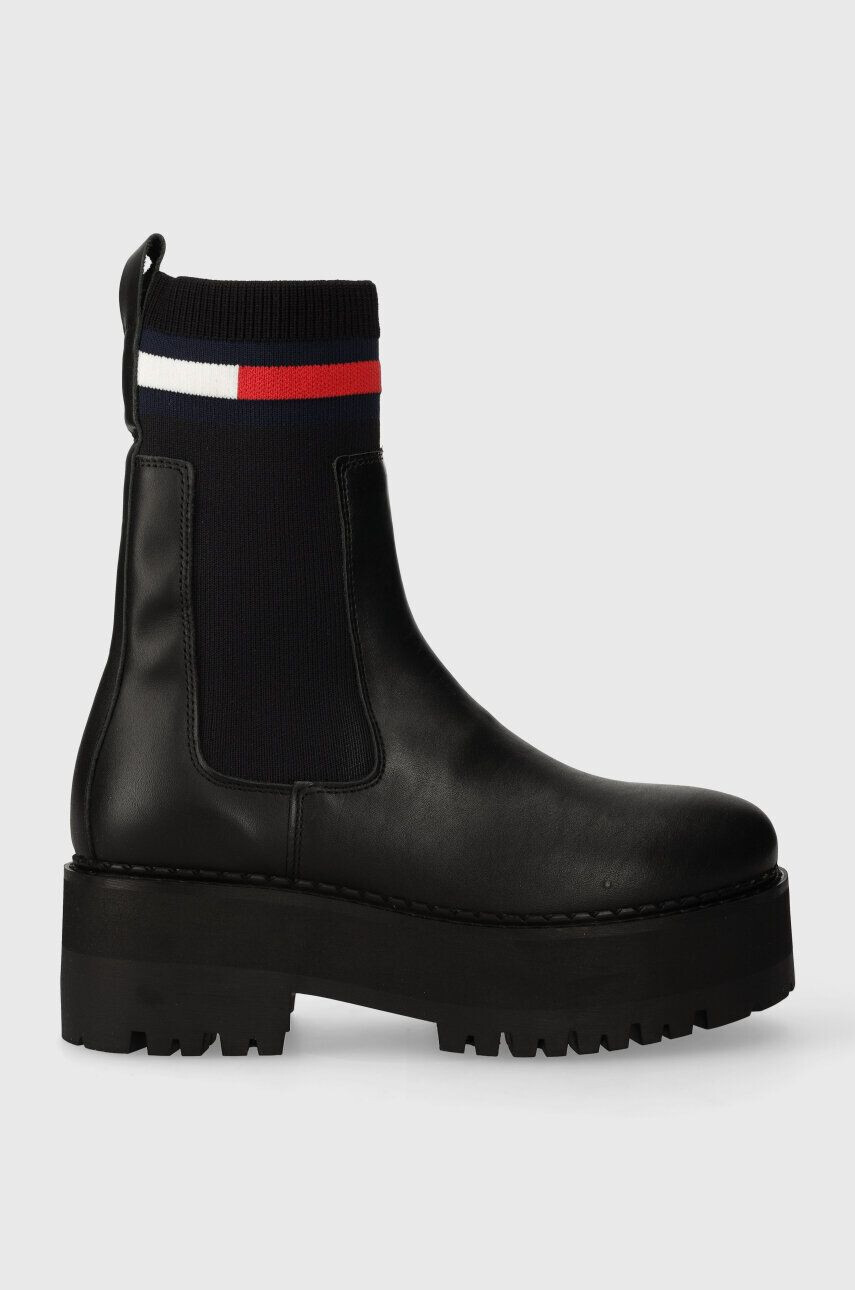 Tommy Jeans Δερμάτινες μπότες τσέλσι TJW FLATFORM CHELSEA SOCK - Pepit.gr