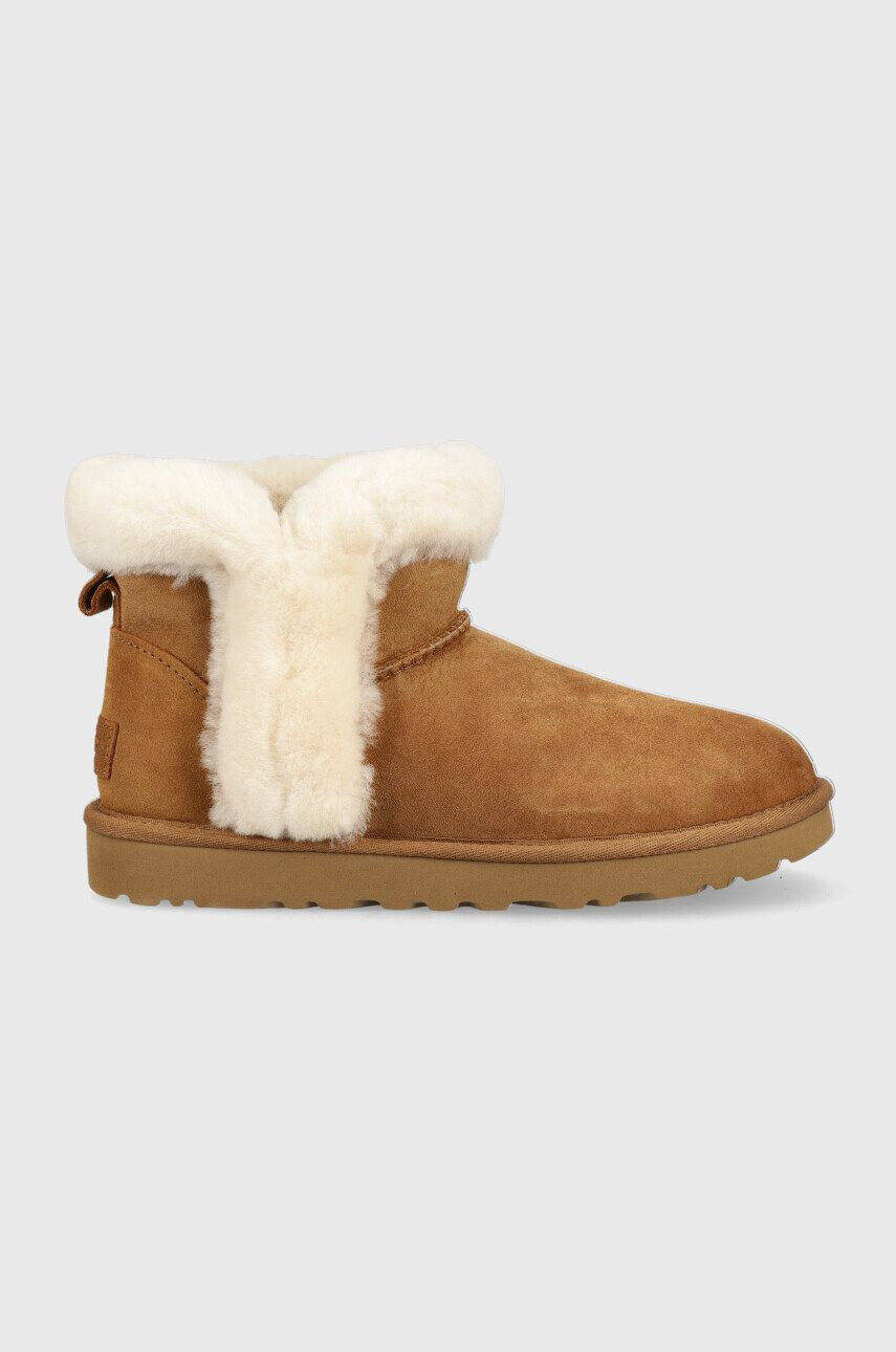 Ugg Μπότες χιονιού σουέτ W Classic Mini Heritage Fluff χρώμα: καφέ - Pepit.gr