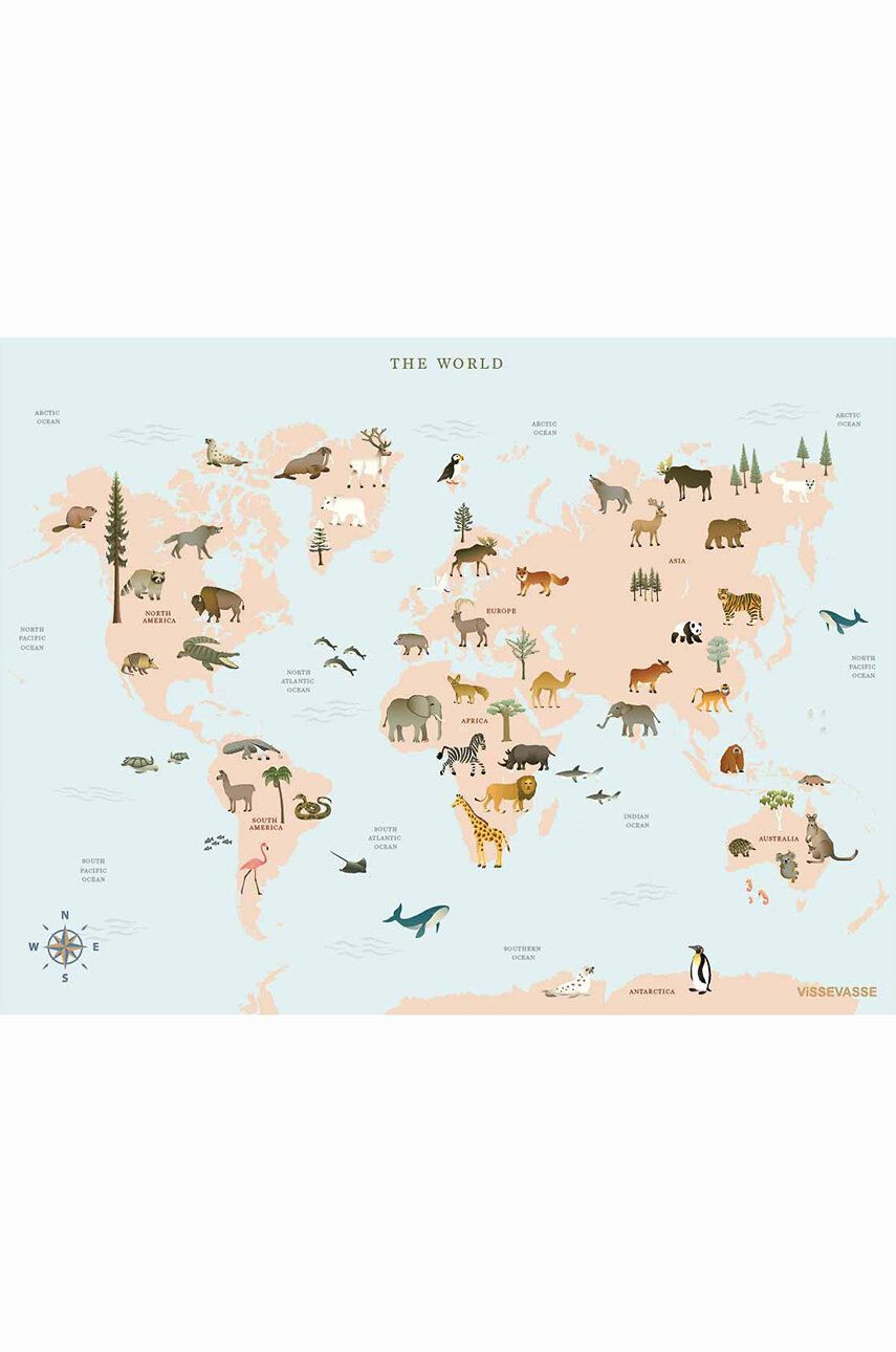 Vissevasse Αφίσα World Map Animal 50x70 cm - Pepit.gr