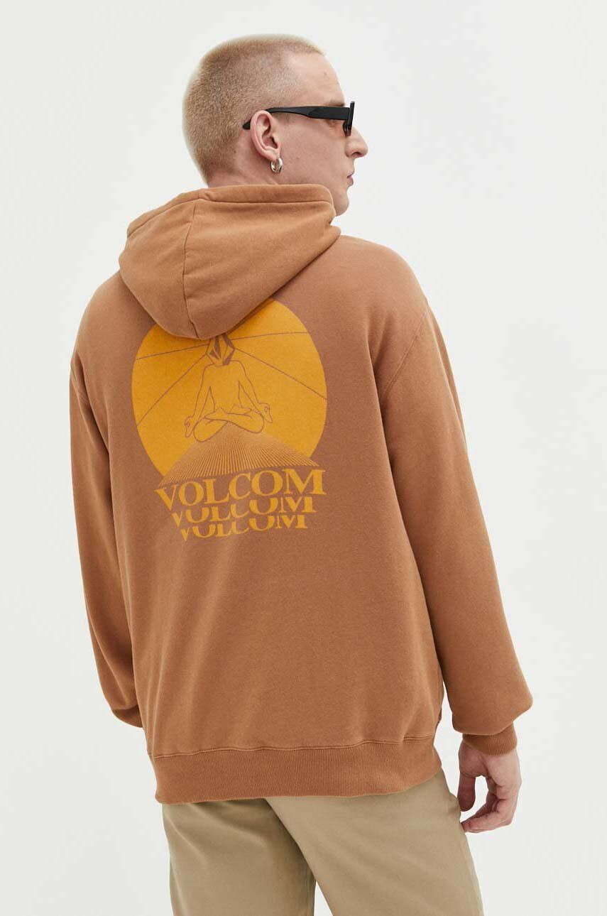 Volcom Βαμβακερή μπλούζα χρώμα: καφέ με κουκούλα - Pepit.gr