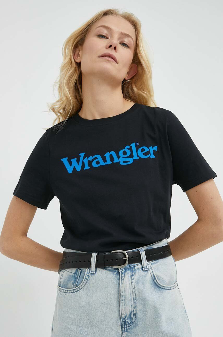 Wrangler Βαμβακερό μπλουζάκι χρώμα: μαύρο - Pepit.gr