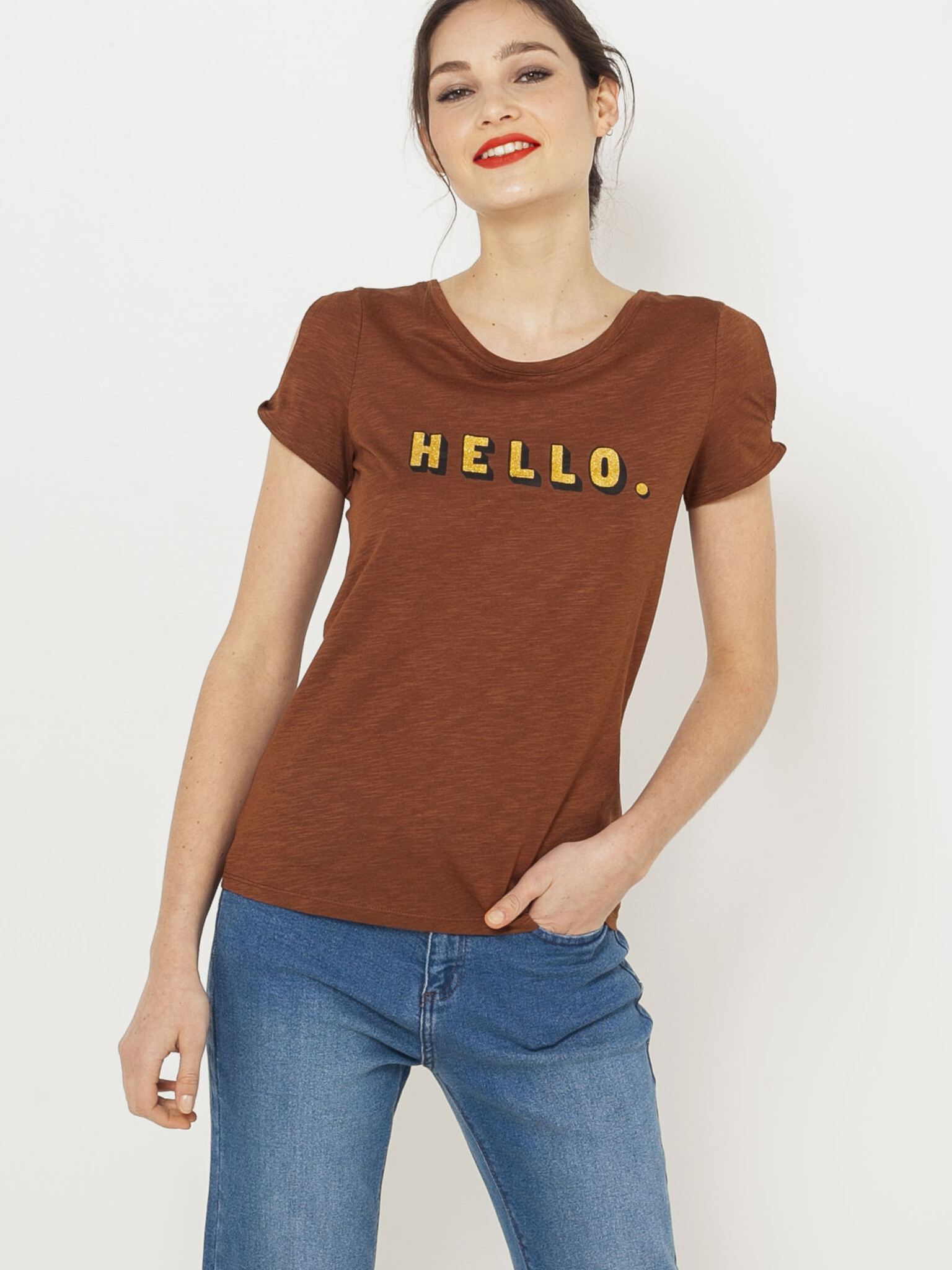 CAMAIEU T-shirt Brown - Pepit.gr