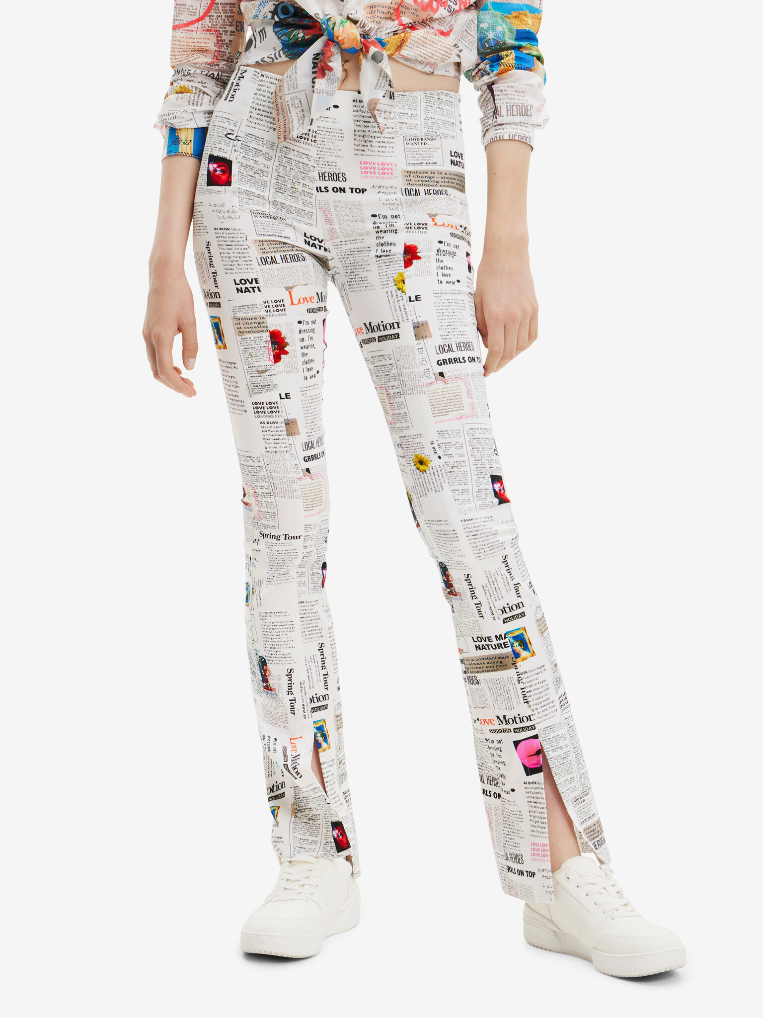 Desigual Newspaper Trousers White - Pepit.gr