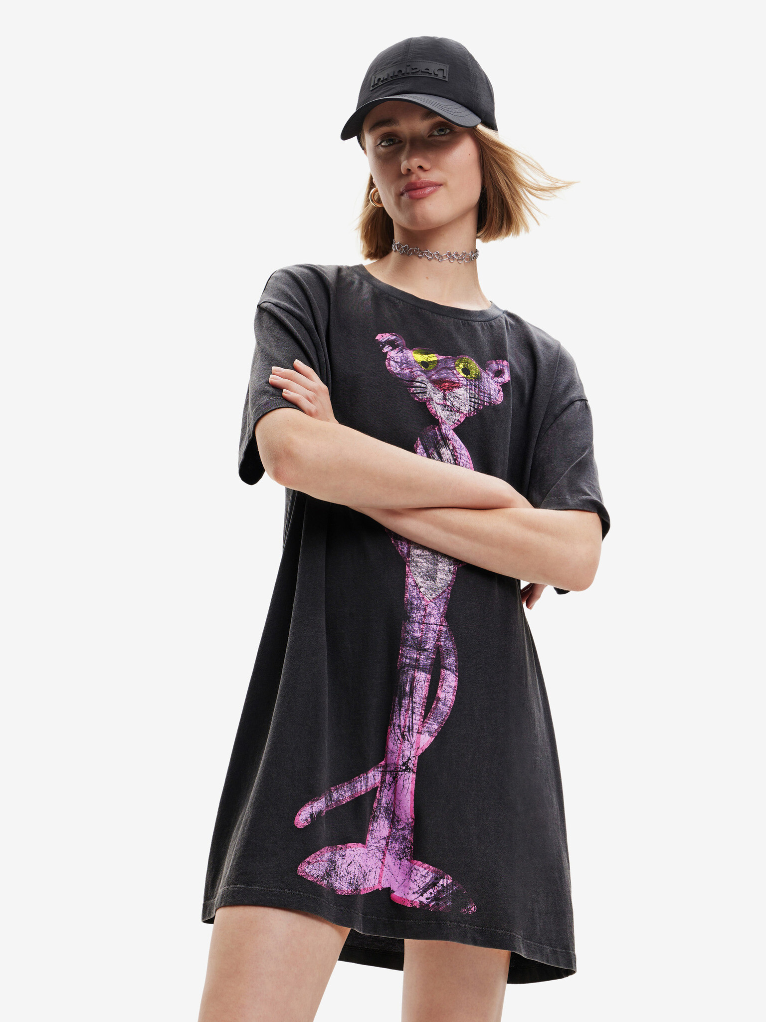 Desigual Pink Panther Pose Dresses Grey - Pepit.gr