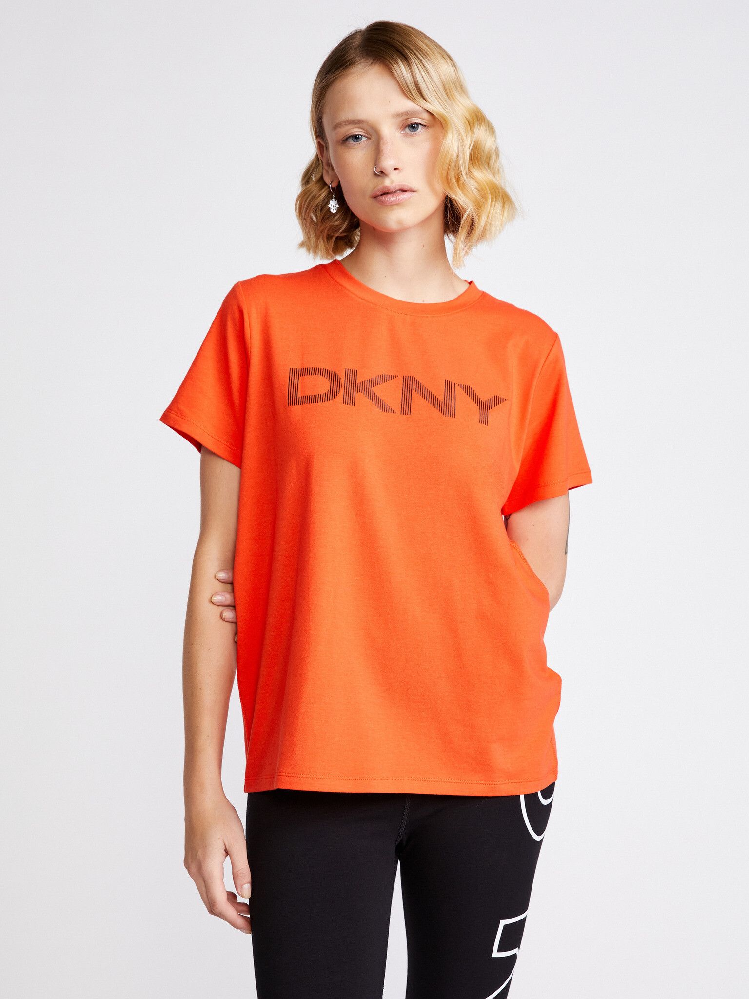 DKNY Striped Logo T-shirt Orange - Pepit.gr