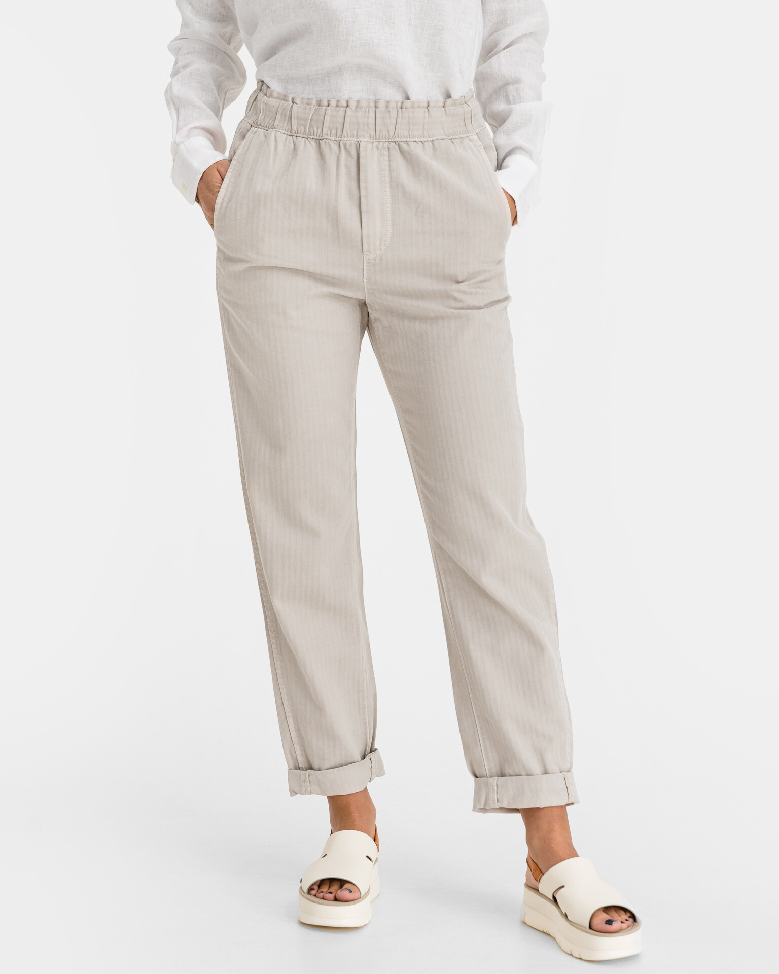 GAP Pull On Paperbag Trousers White - Pepit.gr