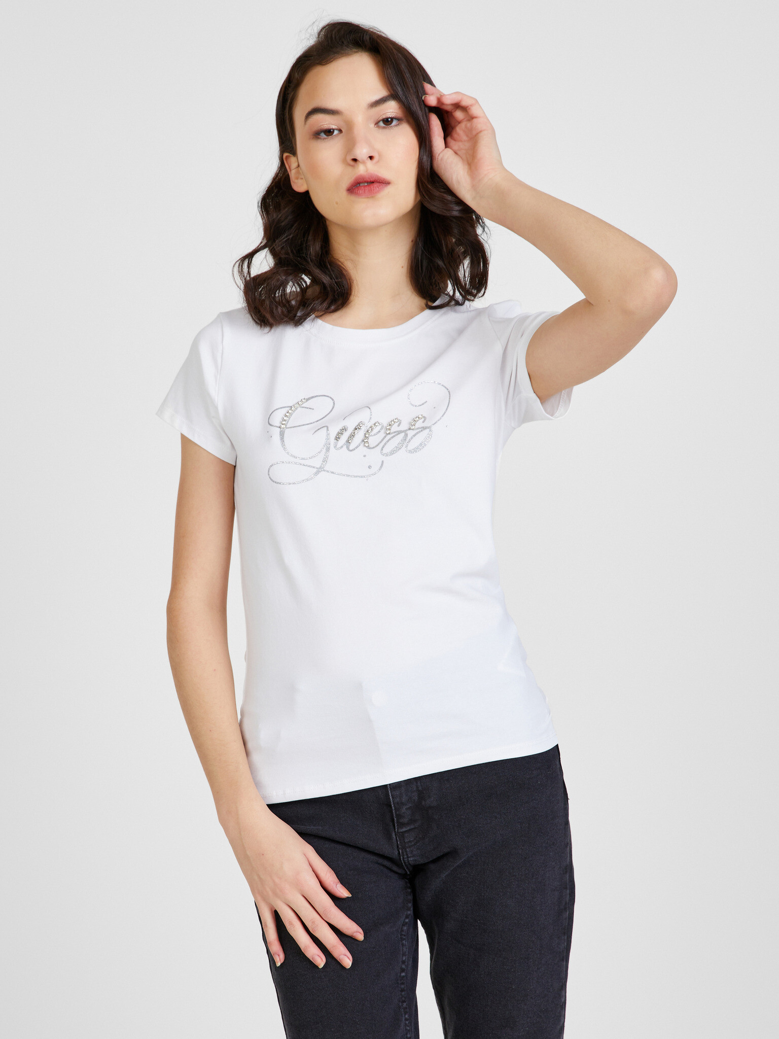 Guess Glitzy T-shirt White - Pepit.gr