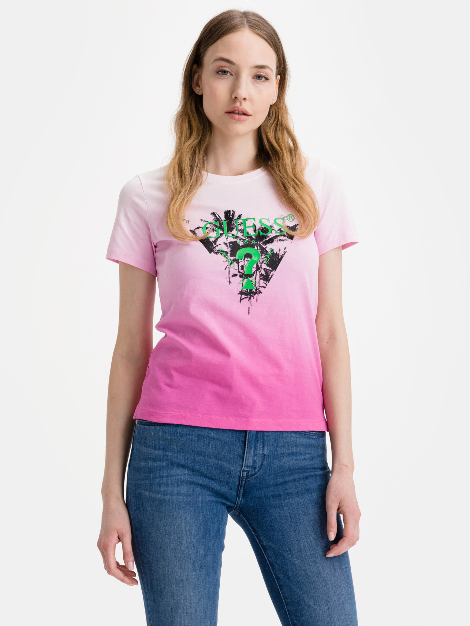 Guess Palms T-shirt Pink - Pepit.gr