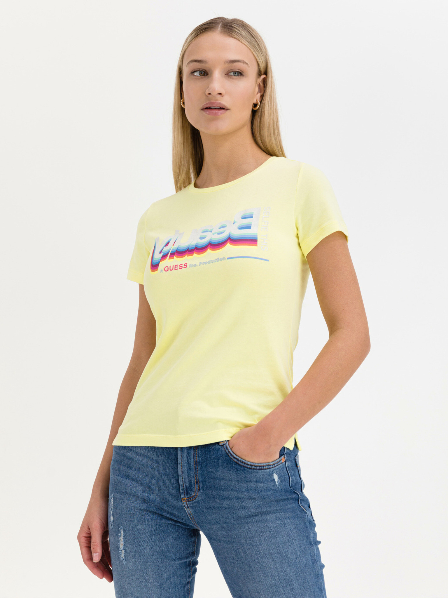 Guess T-shirt Yellow - Pepit.gr