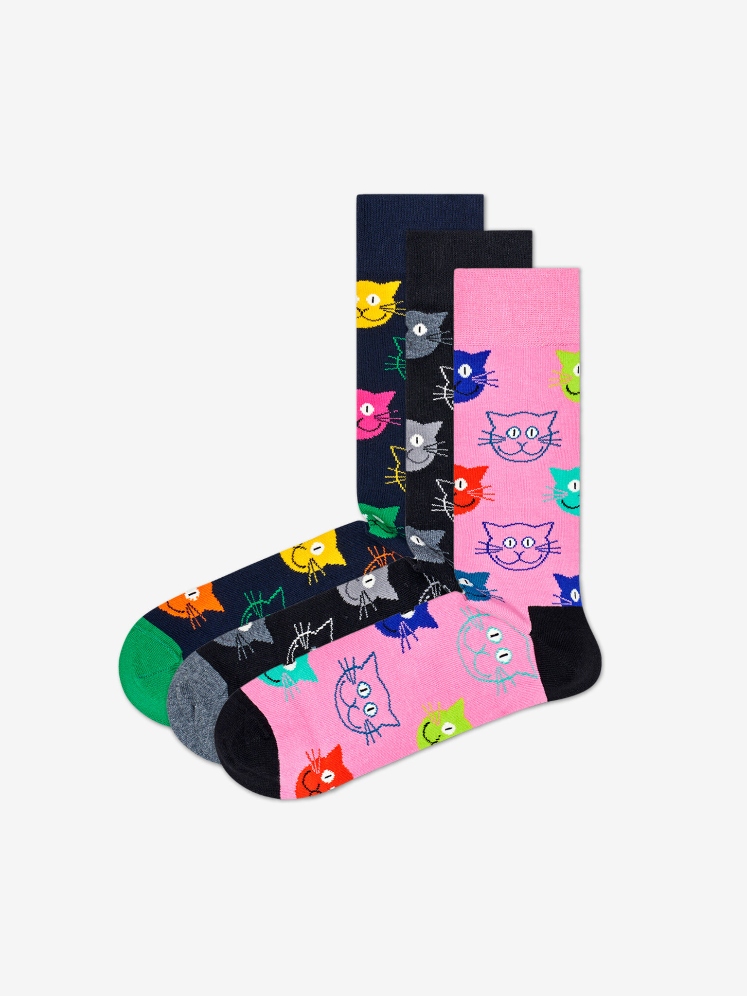 Happy Socks Cat Gift Box Set of 3 pairs of socks Black Blue Pink - Pepit.gr