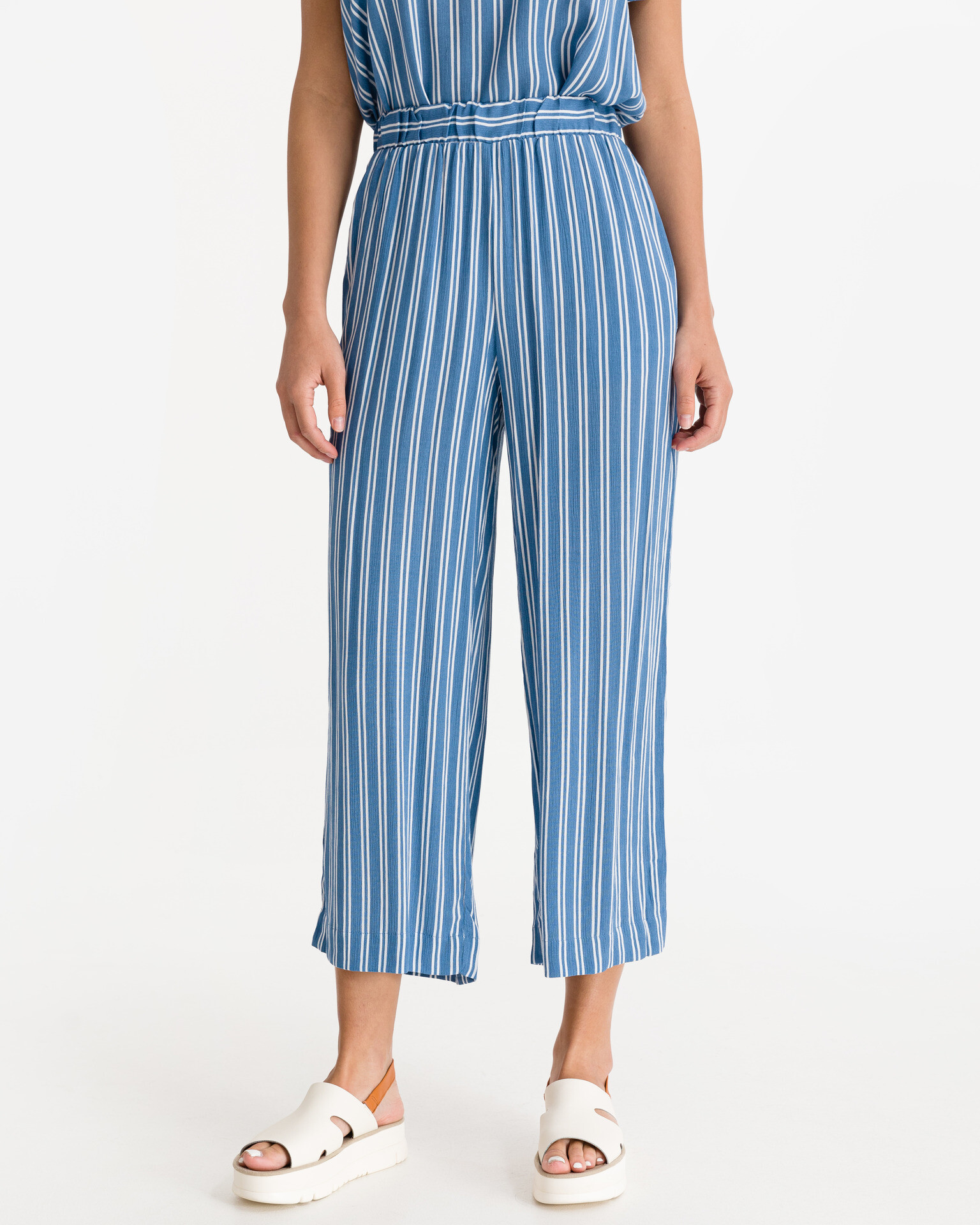 ICHI Marrakech Trousers Blue White - Pepit.gr