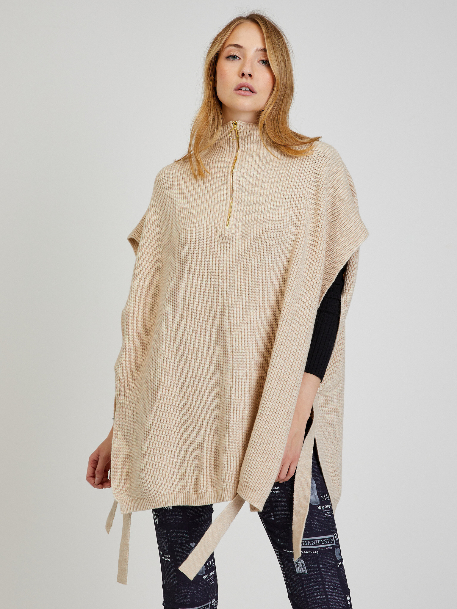 ICHI Poncho Beige - Pepit.gr