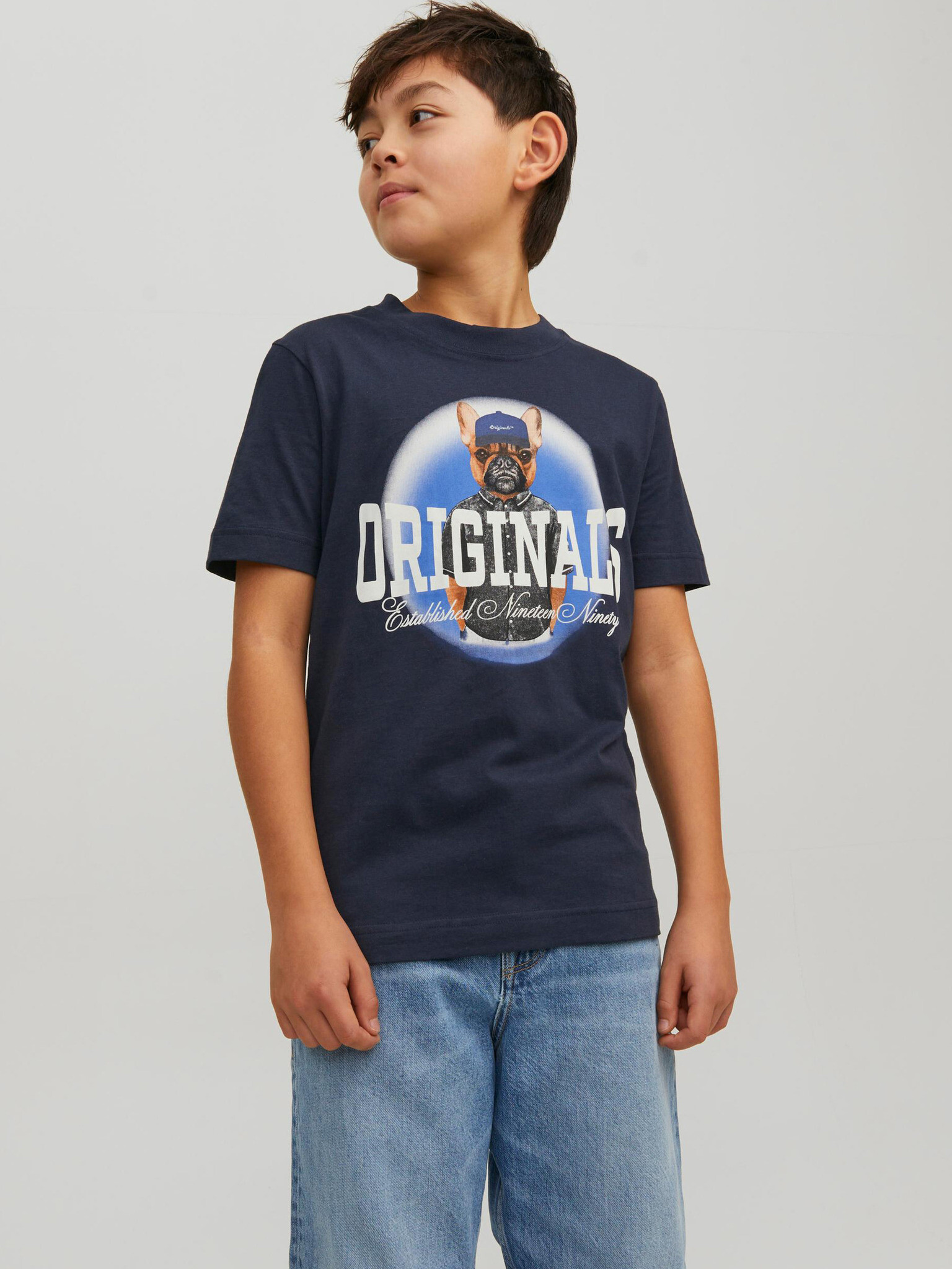 Jack & Jones Denim Dog Kids T-shirt Blue - Pepit.gr