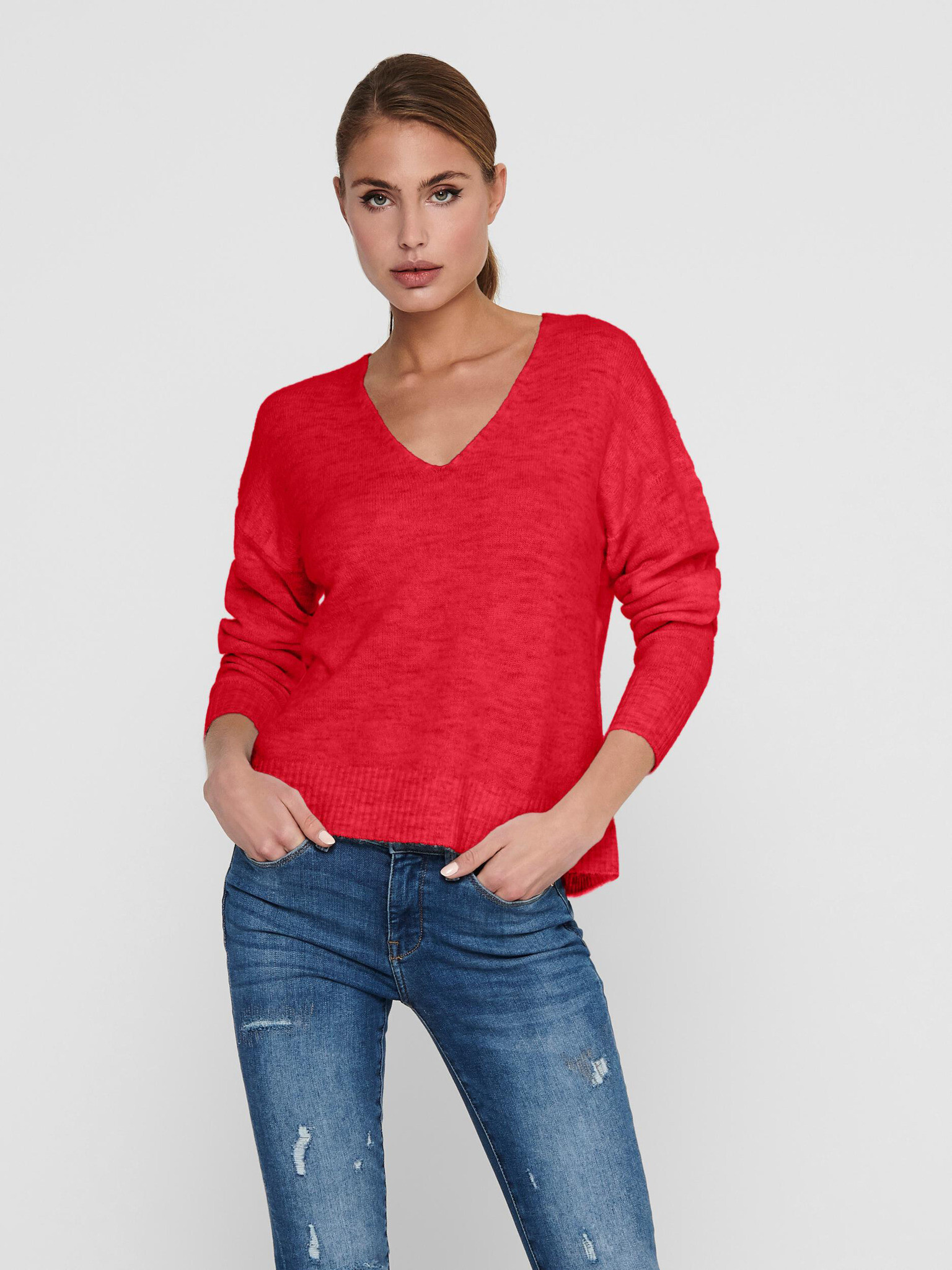 Jacqueline de Yong Elanora Sweater Red - Pepit.gr