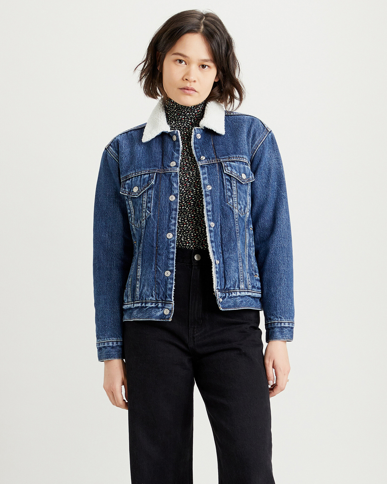 Levi's® Ex-Boyfriend Sherpa Trucker Jacket Blue - Pepit.gr