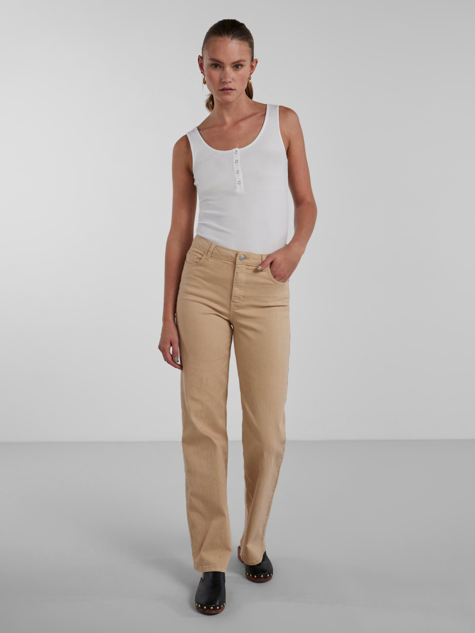 Pieces Peggy Jeans Beige - Pepit.gr