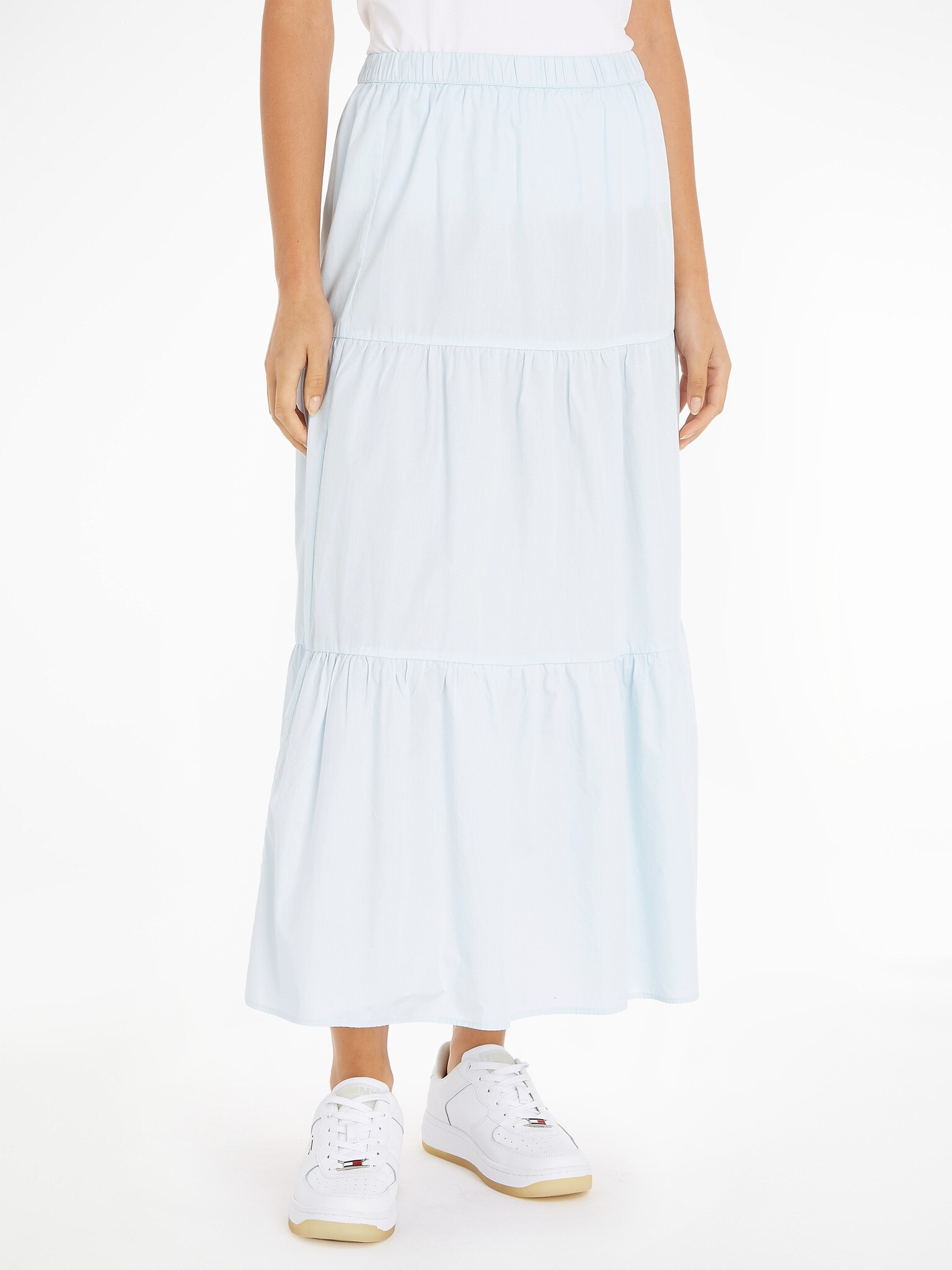 Tommy Jeans Popin Tiered Mi Skirt Blue - Pepit.gr