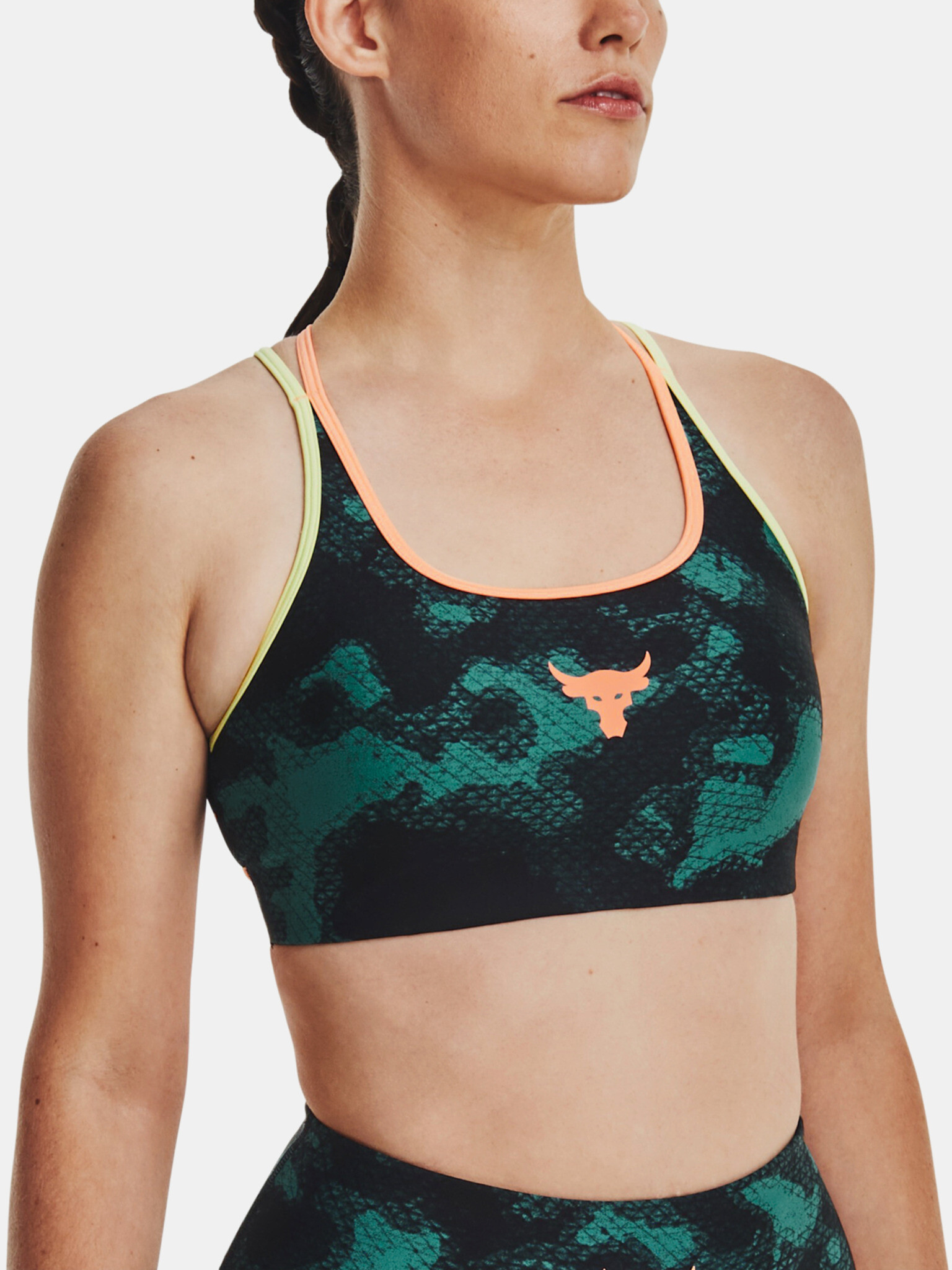 Under Armour Project Rock Crsbck Pt Sport Bra Green - Pepit.gr