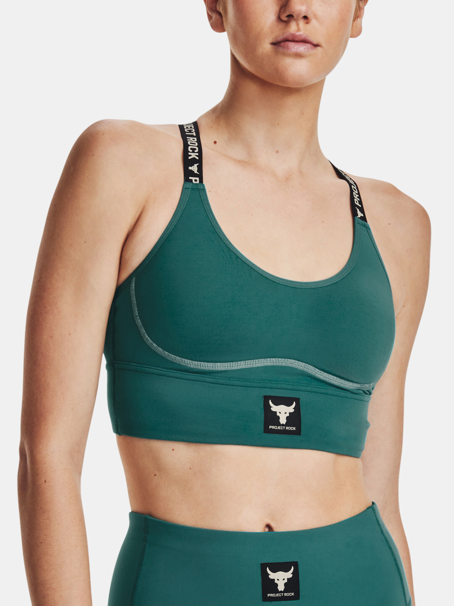 Under Armour Project Rock Infty Mid Sport Bra Green - Pepit.gr