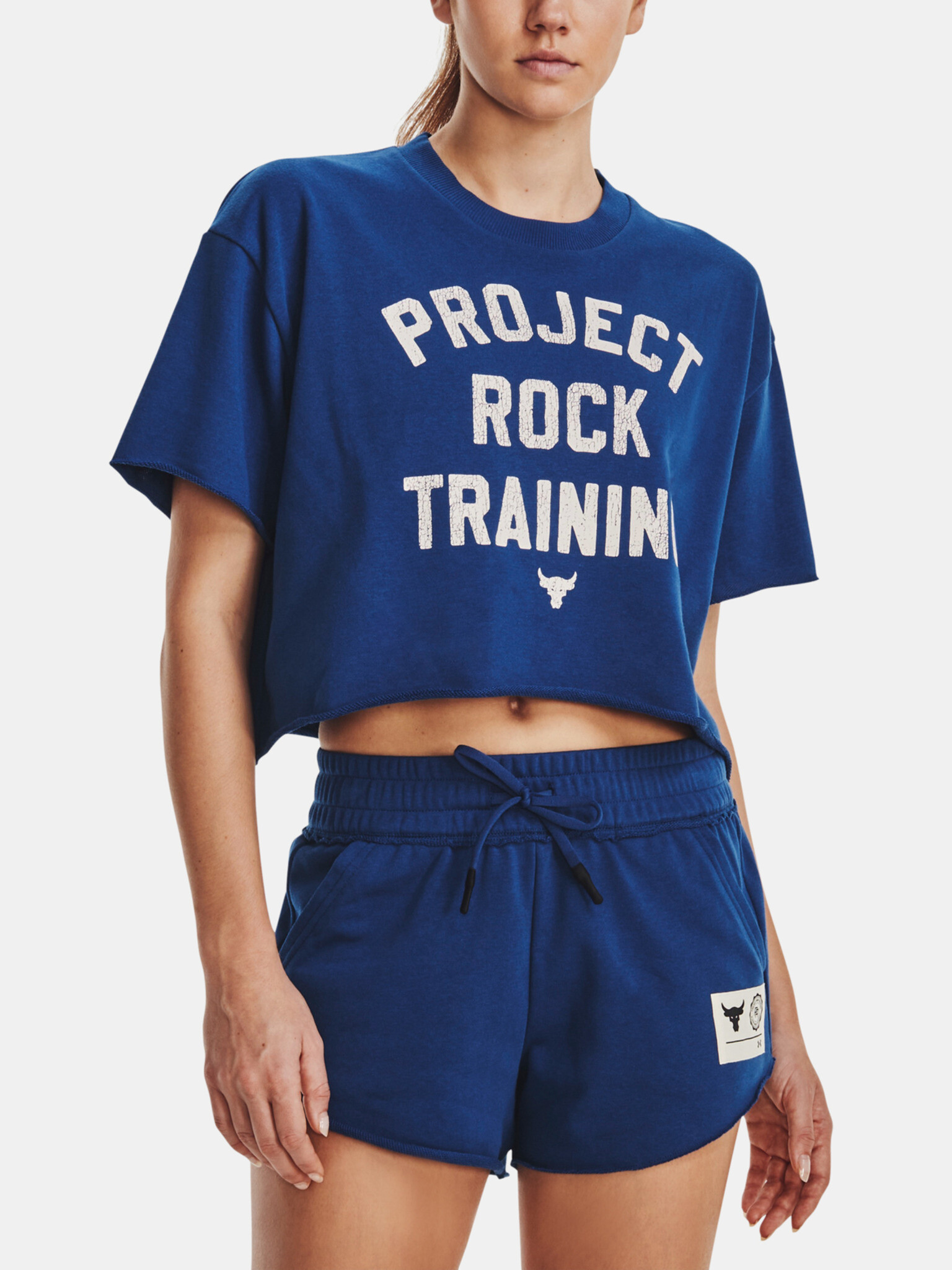 Under Armour Project Rock SS Crop Rvl Terry TG Top Blue - Pepit.gr