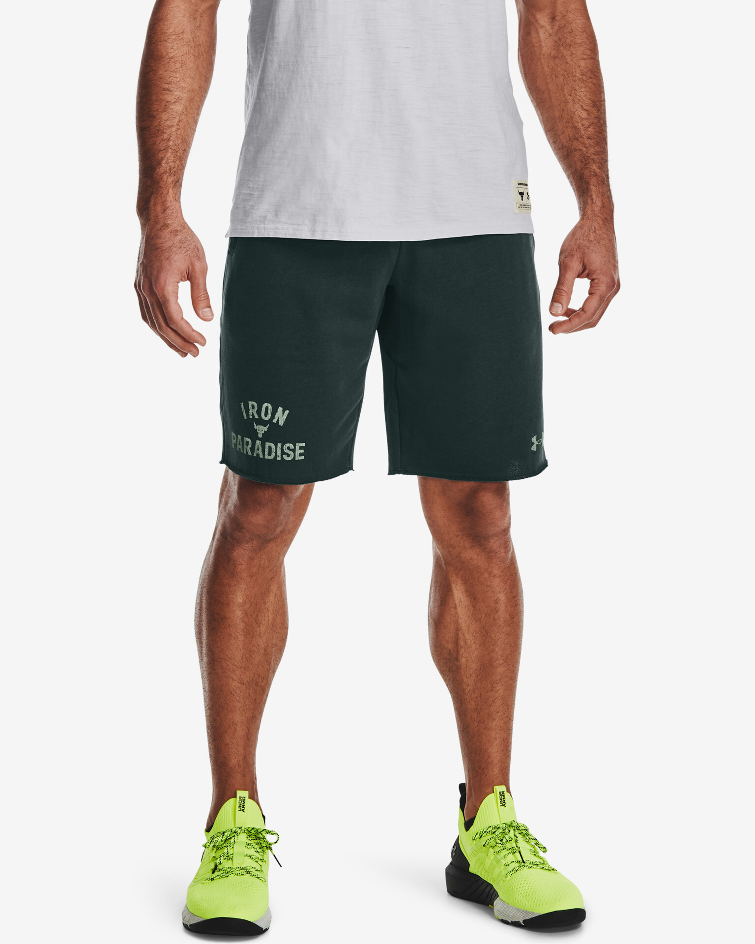 Under Armour Project Rock Terry Iron Shorts Green - Pepit.gr