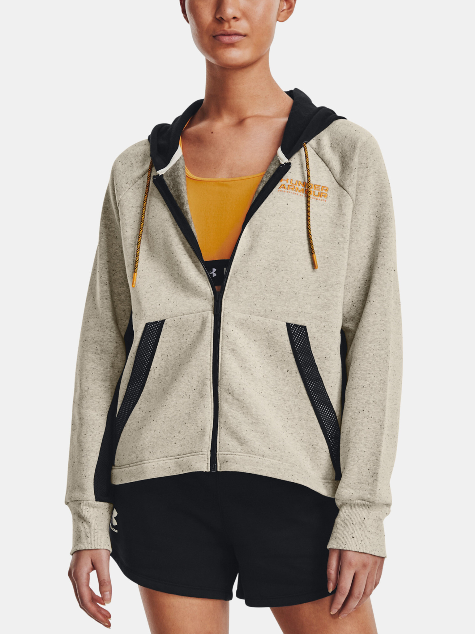 Under Armour Rival FZ Hoodie Sweatshirt Beige - Pepit.gr