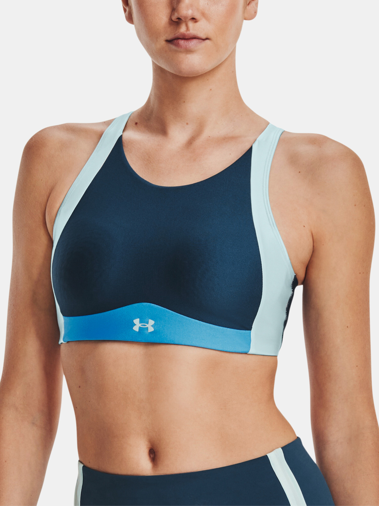 Under Armour UA Infinity Mid High Neck Shine Sport Bra Blue - Pepit.gr